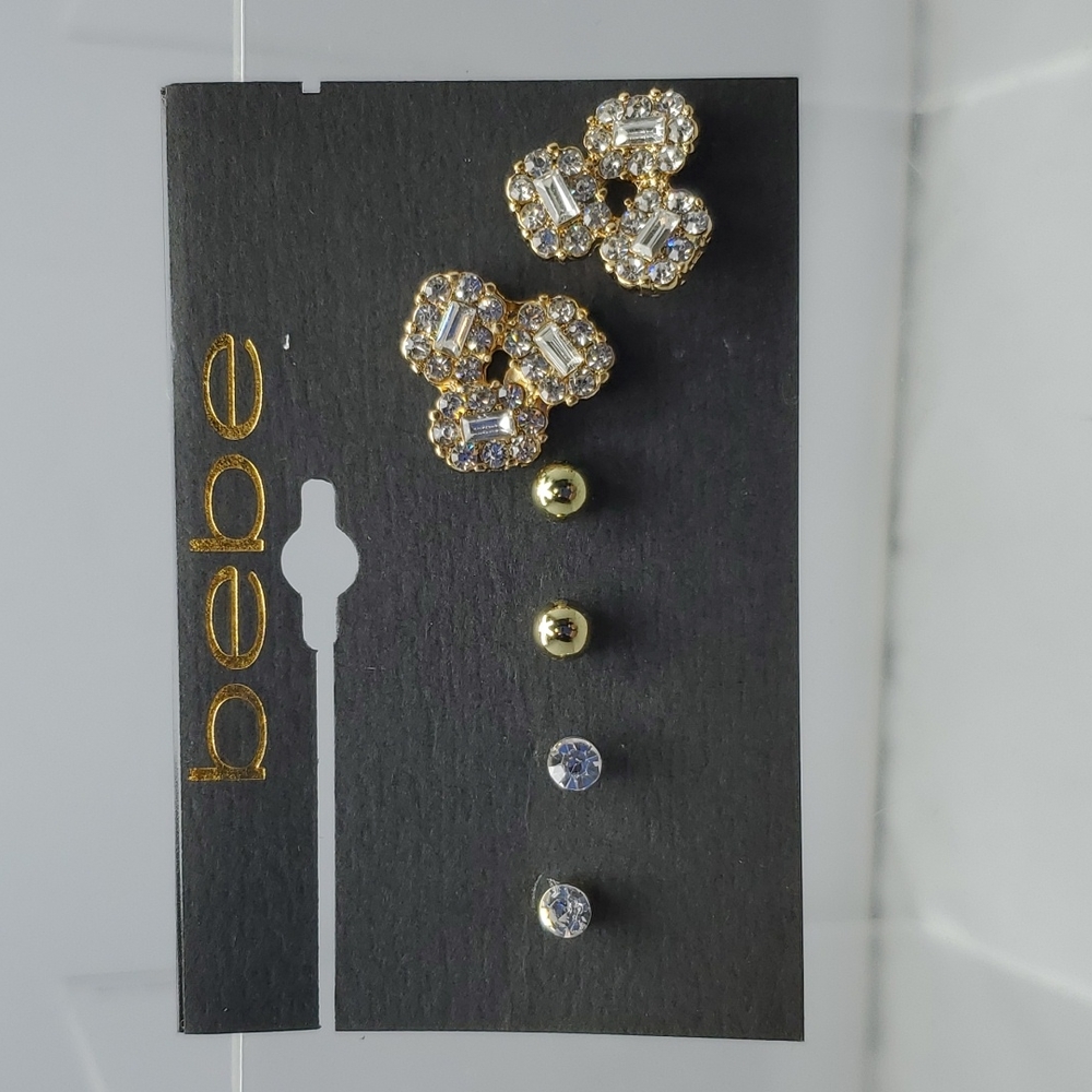 Bebe gold rhinestones trio earrings set